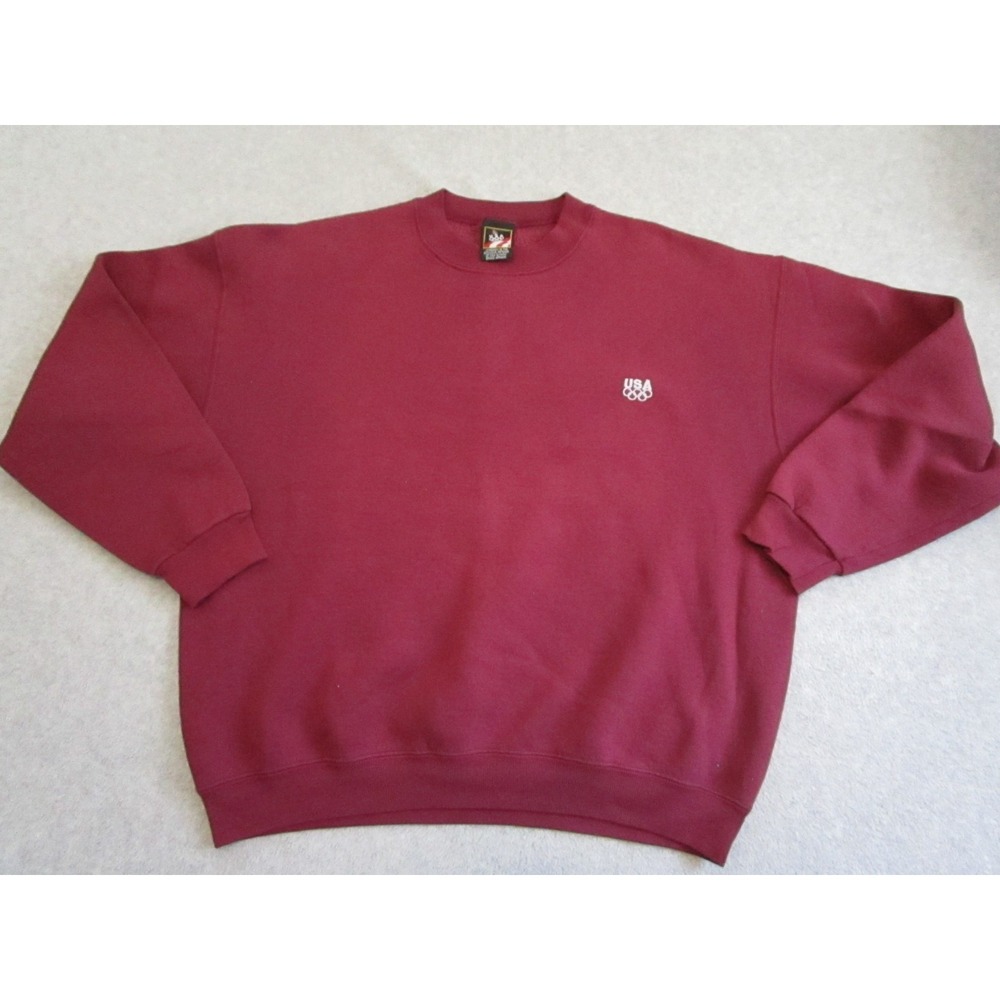 Vintage Olympic Sweater Mens XL Maroon JCPenney USA‎ Rings Embroidered 90s Red